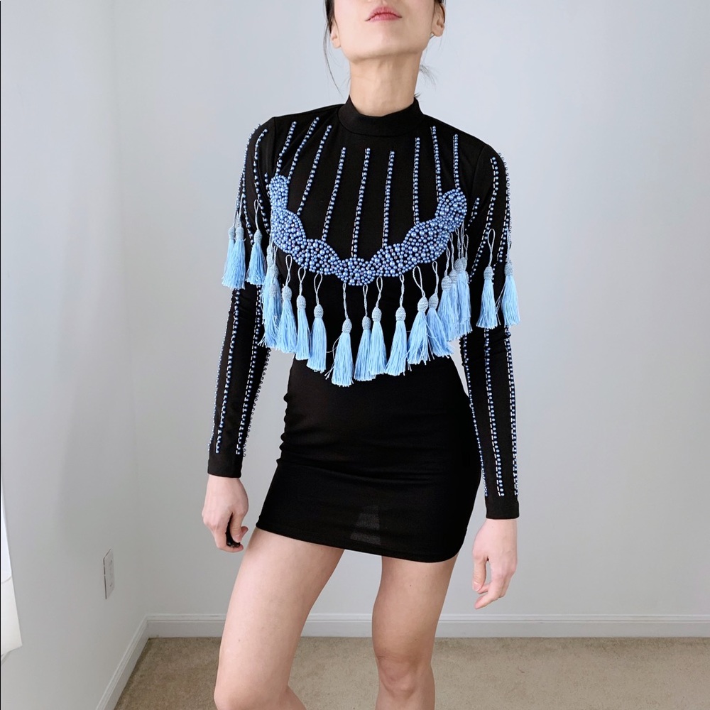 BEADED TASSEL BODYCON MINI DRESS - Picture 5 of 9